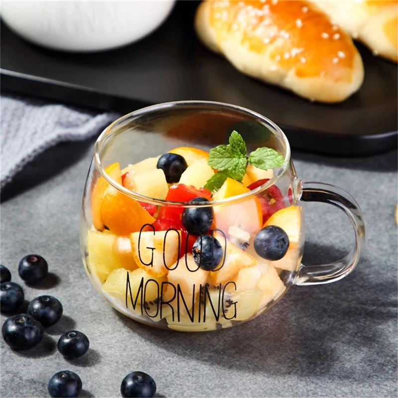 

Visual Touch Good Morning Transparent Creative Glass Tumbler Mug With Handle Glassware Coffee Tea Cups Milk Beer Soup Wine