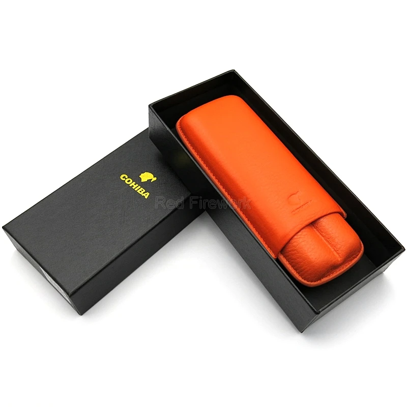 COHIBA оранжевый Змеиный стиль тисненый кожаный футляр для сигар держатель 2 трубки
