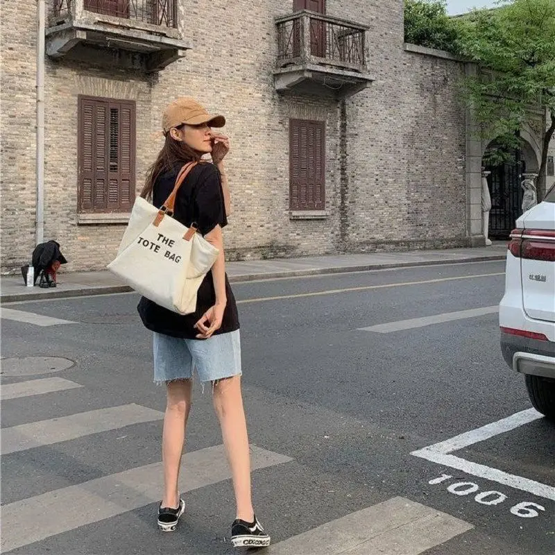 Fashion all-match Tote Bag Shoulder Canvas with Zipper Handbag Simple Large Casual Cute Soft Shopping Bags for Women |