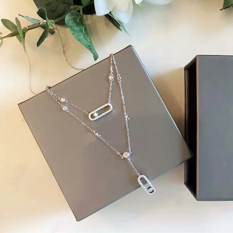 

Hot Brand Pure 925 Sterling Silver Jewelry for Women Beach Necklace Slide Stone Drop Pendants Move Stone Design Neckalce Gift