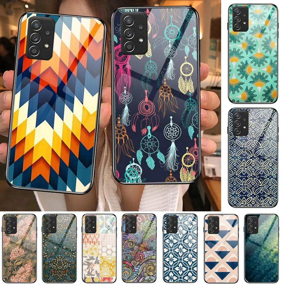 

Vintage Indian Floral Henna Mandala Yoga Ethnic Tempered Glass Case Phone For Samsung Galaxy A51 A71 A60 A70S A70 A80 A21S A41 A