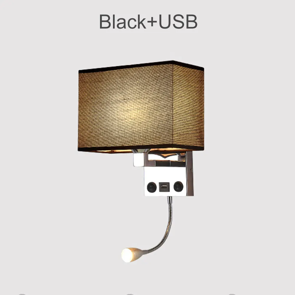 Black USB Светодиодный настенный светильник E27, современный прикроватный настенный светильник для спальни, гостиной, 7 Вт, 85-265 в, светильник для внутреннего ночного освещения - Цвет абажура: Black USB