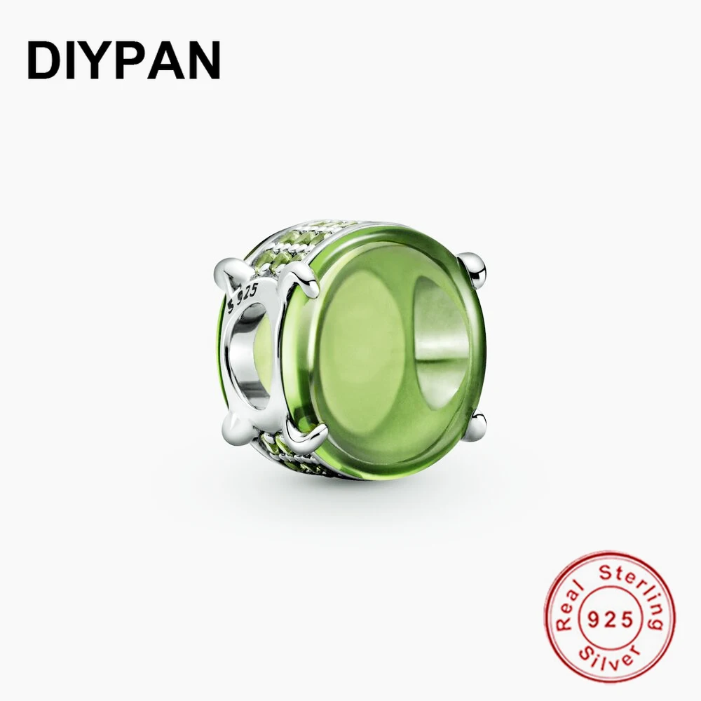 

925 Sterling Silver Green Oval Cabochon Charm Fit Original Pandora Charms Bracelet Beads 925 Silver Jewelry Berloque