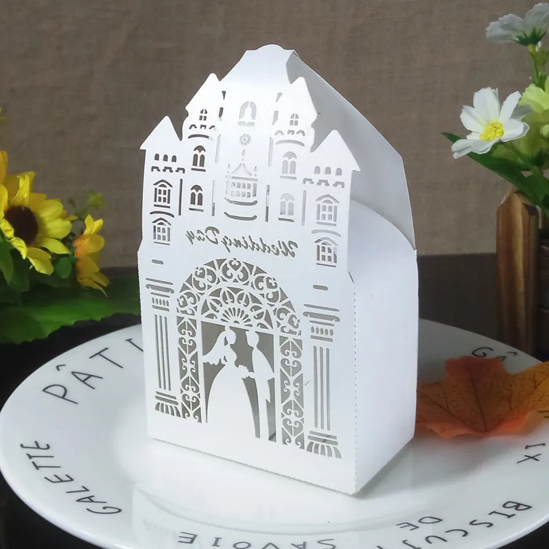 Лазерная резка замок Подарочная коробка для конфет Свадебная подарочная
