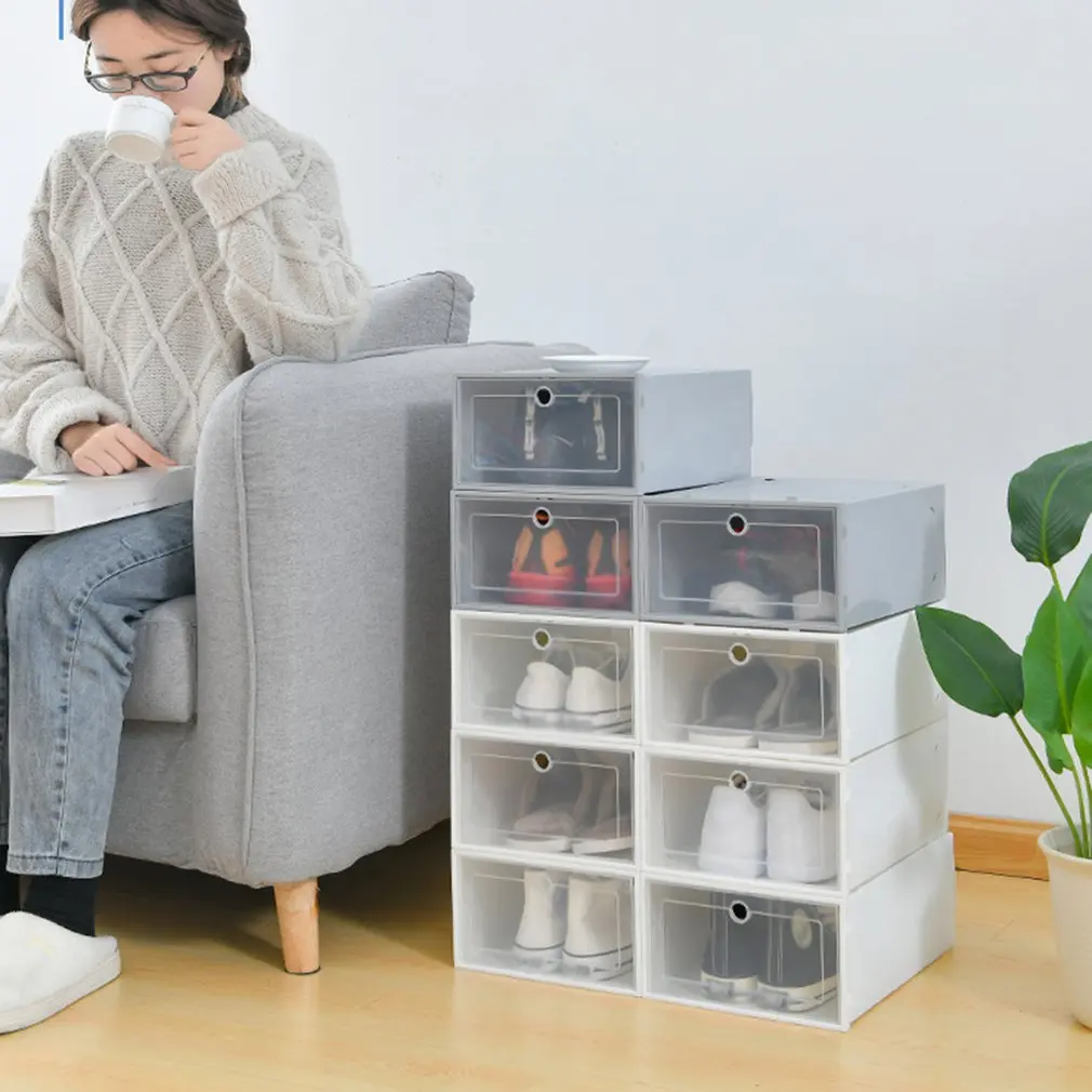 

4 Colors Shoes Boxes Thickened Transparent Drawer Case Plastic Shoe Boxes Dustproof Shoes Organizer Box Combination for Home