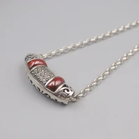 pure 925 sterling silver bless lucky hollow garnet bend tube pendant for men women special gift 3613mm