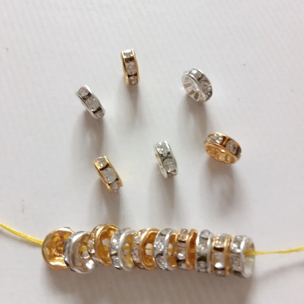 Бусины-разделители круглые золотистые/серебристые 6/8/10 мм отдельные стразы