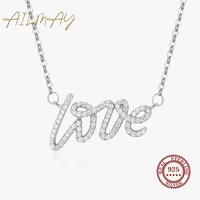 ailmay authentic 925 sterling silver elegant love letter cz pendant necklace for women wedding engagement fine jewelry