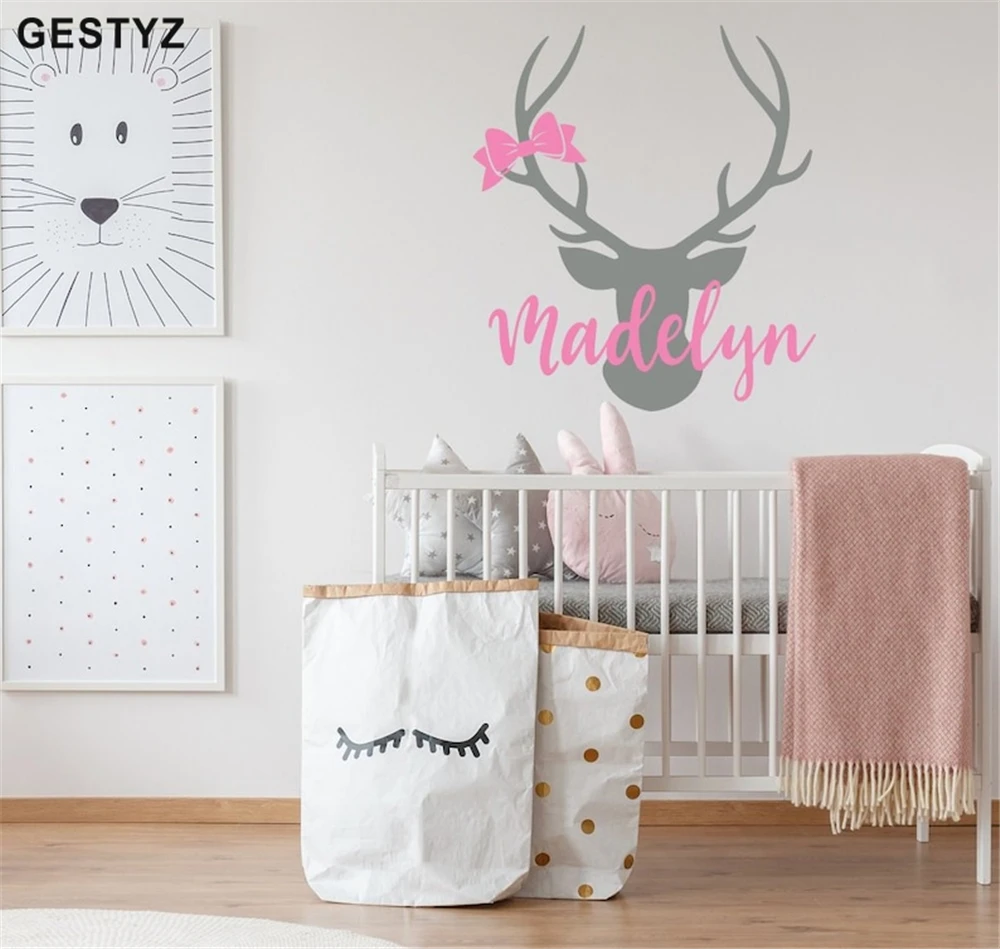 Персонализированные наклейки для детской комнаты с изображением головы оленя
