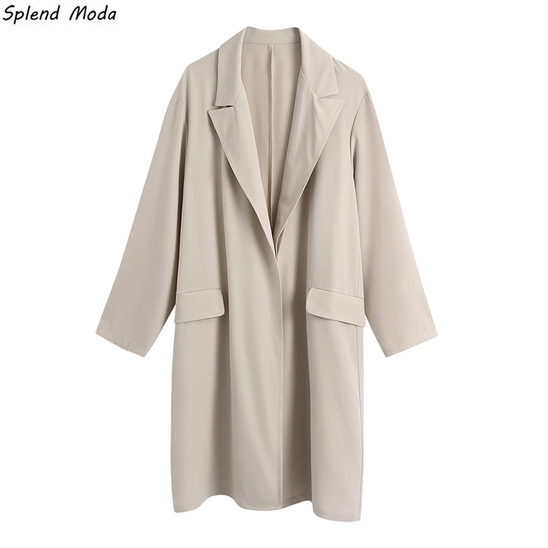 

Splend Moda Autumn 2021 New Fashion Elegant Loose Casual Notched Mid-Length All-Match Jacket Female Wind Coat Solid Color Women
