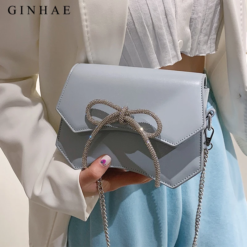 

Fashion Bow Flap Bag Luxury Designer Diamond Handbag With Chain 2021 Spring And Summer Leather Shoulder Bag Female Crossbody Bag