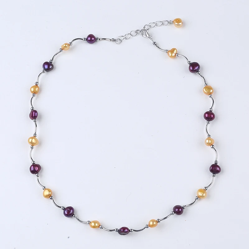 

Multicolor design freshwater pearl tube chain necklace
