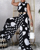 women print polka dot jumpsuit sleeveless wide leg high waist casual fashion summer female african fashion retro vintage romper
