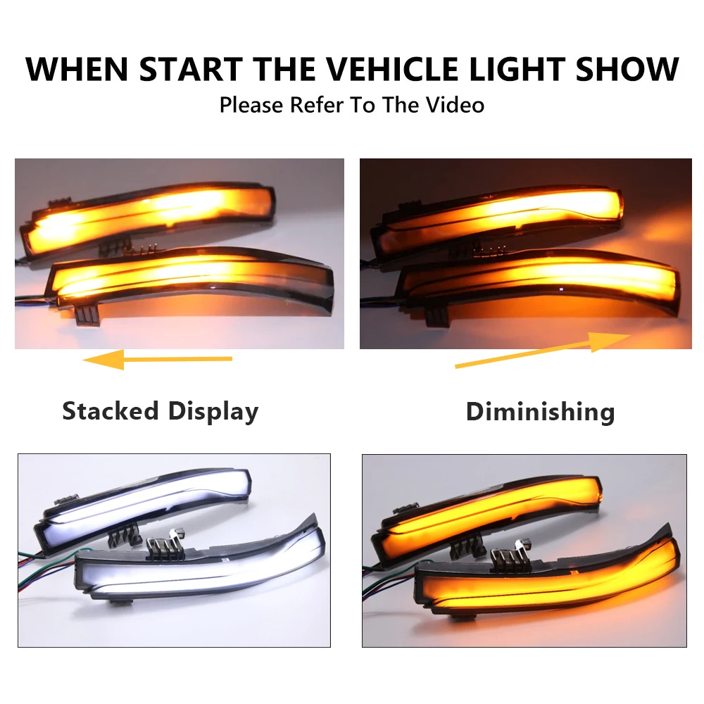

2x Dynamic Turn Signal Lamps Daytime Running Lights Side Mirror Indicator for Volvo XC60 S80 S60 V70 V60 V40 Amber White