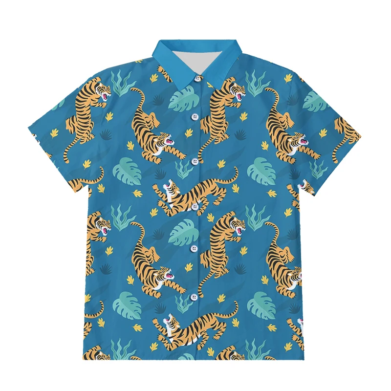 

OGKB New 3D Print Cool Tiger Leaves Button Shirts Men's Summer Quality Animal Shirts Short Sleeve Hip Hop Harajuku Top Drop Ship