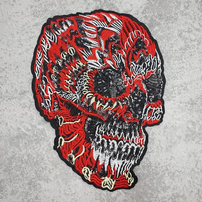 

5 Pieces Domineering Sequins Red Skeleton Rock Embroidered Patches For Clothing Sew On Biker Jacket Coat DIY Decorated