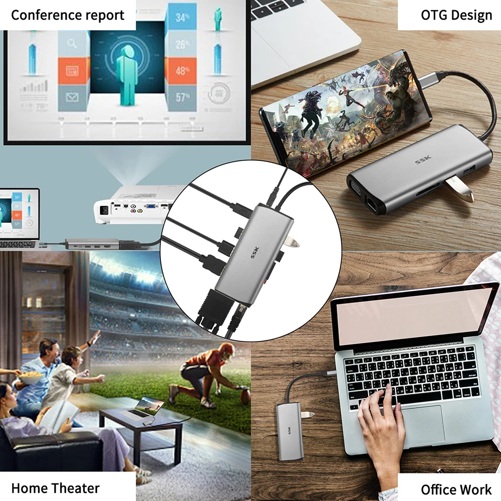Адаптер SSK USB C HUB HDMI 11 в 1 к 3 0 док-станции Type-C многофункциональный адаптер для