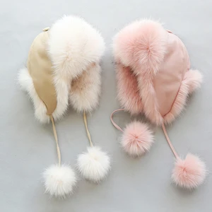 Детская зимняя шапка, милая детская шапка с помпоном, зимняя меховая куртка для мальчиков и девочек, теплая Плотная шапочка для малышей на Рождество