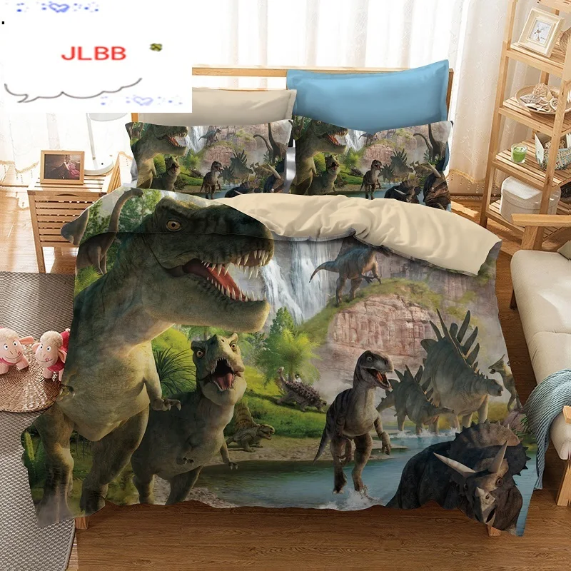 

New fashion creative style home textile digital printing dinosaur pattern bedding set Europe and America King size 3 pcs bedding