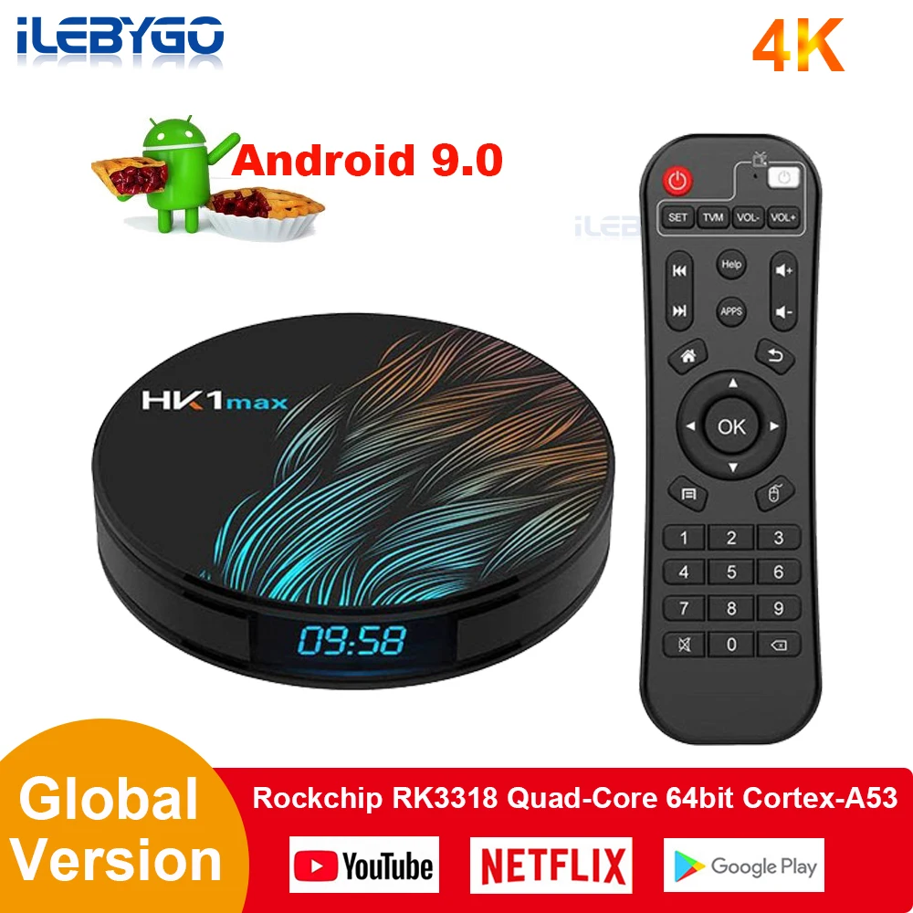 ILebygo Android 9 0 Смарт ТВ коробка HK1 MAX RK3318 DDR3 4G 64G приемник 4K двойной Wifi BT 4 медиаплеер
