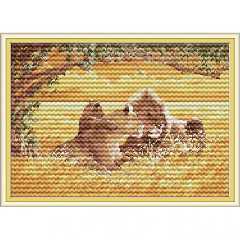Everlasting Love A Lion Family 2 китайские наборы крестиков экологичный хлопок с печатью 14CT DIY