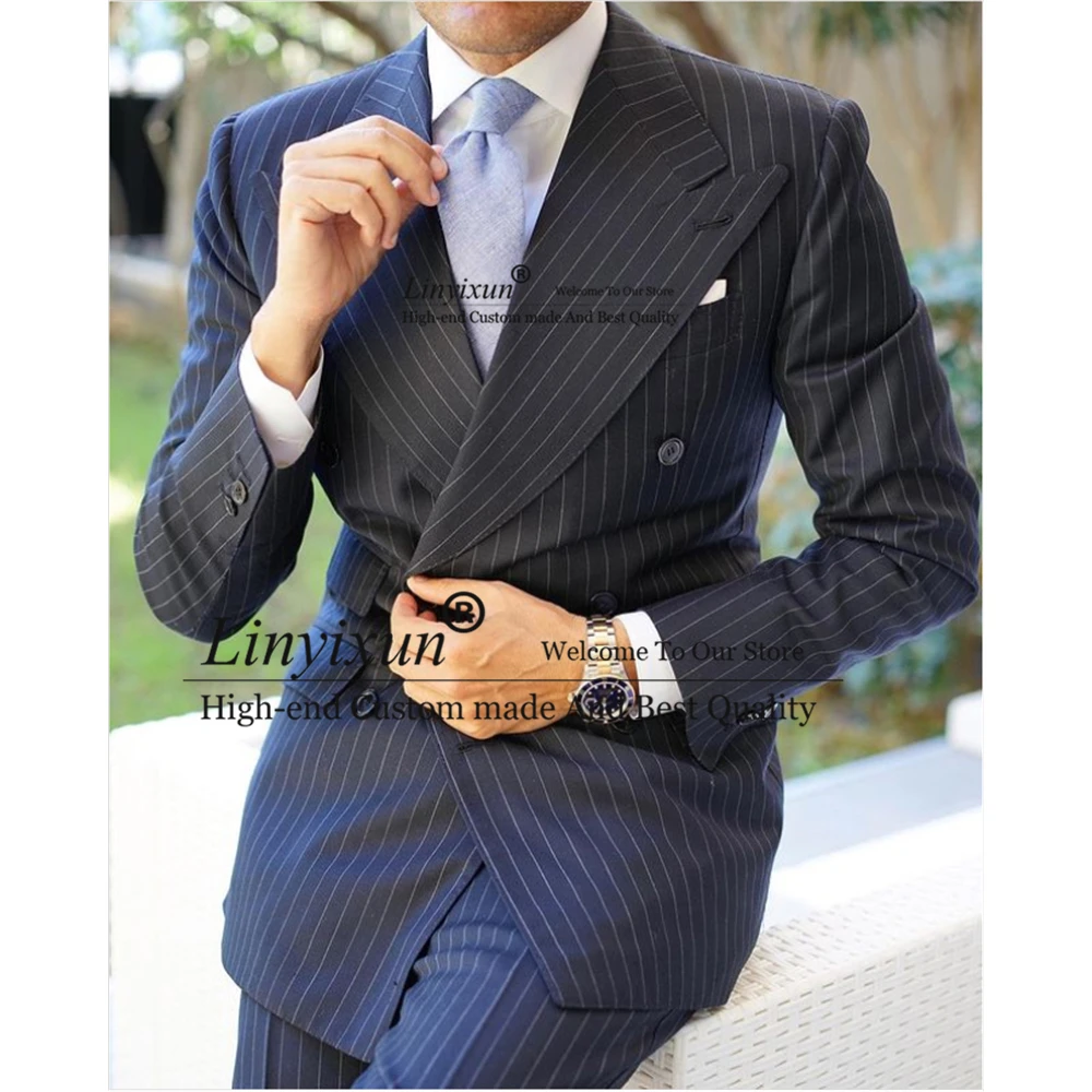 Double Breasted Business Blazer Slim Wedding Groom Tuxedo 2 Piece Set Jacket Pants Costume Homme