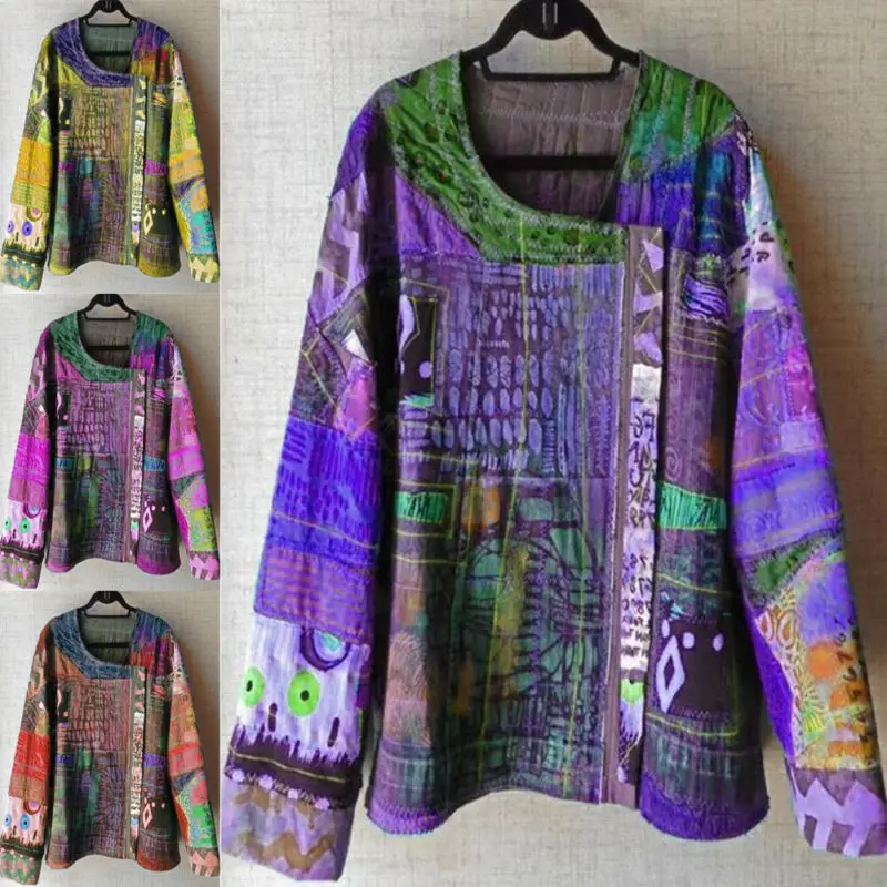 Женские свободные повседневные топы S ~ 5XL с круглым вырезом туника в этническом