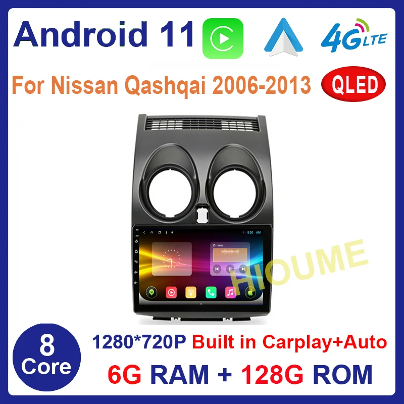 

Android 11 8+128G Car Radio Multimedia Video Player Navigation GPS For Nissan Qashqai J10 2006 -2013 Carplay android Auto