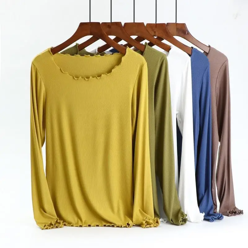 Женский пуловер с круглым вырезом базовый облегающий длинным рукавом