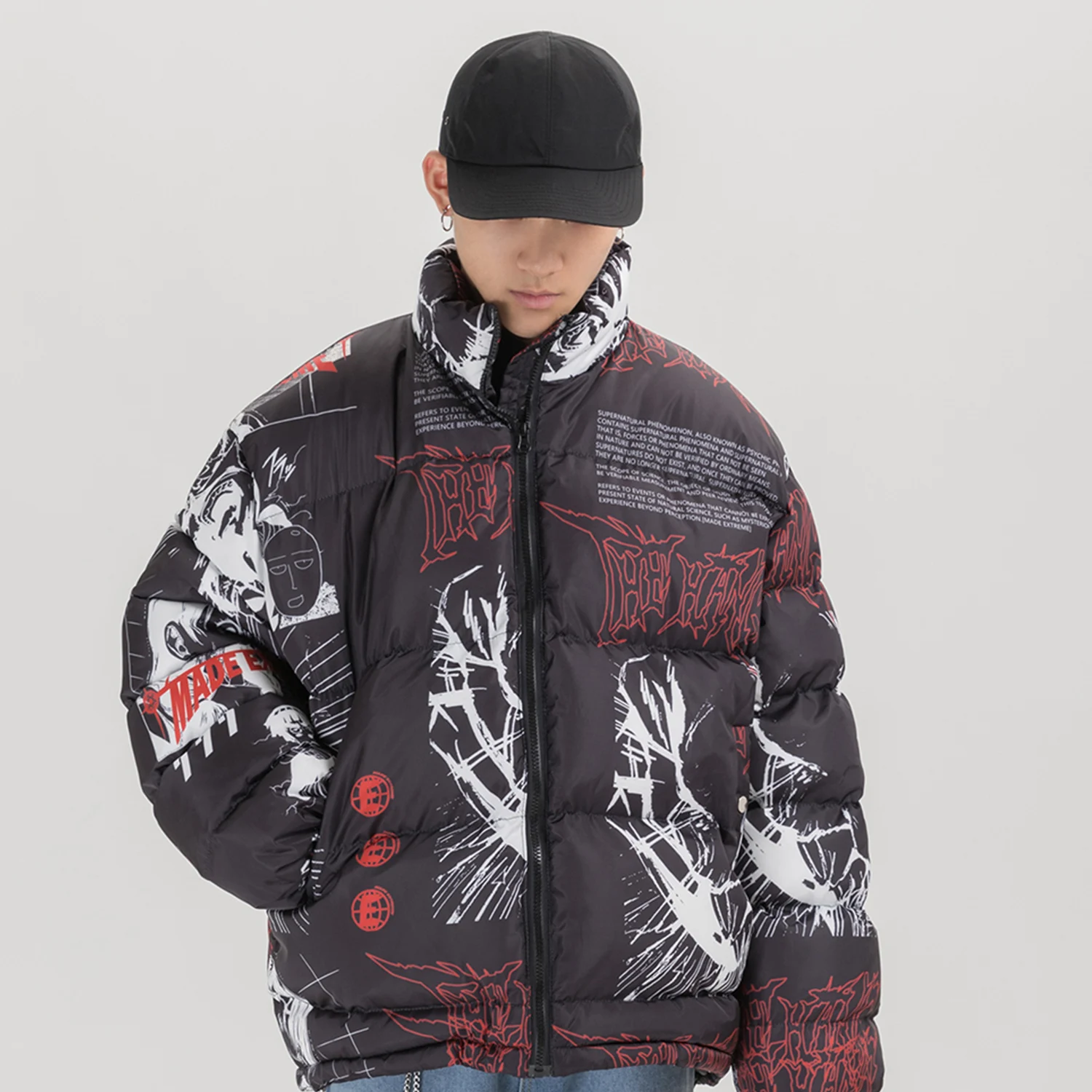 Парка мужская с мультяшным принтом Повседневная Теплая стеганая куртка в