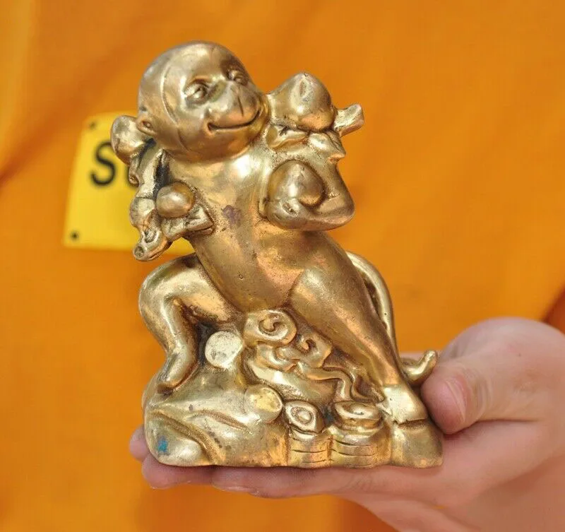 

wedding decoration China Feng Shui brass longevity peach Zodiac animal monkey lucky statue