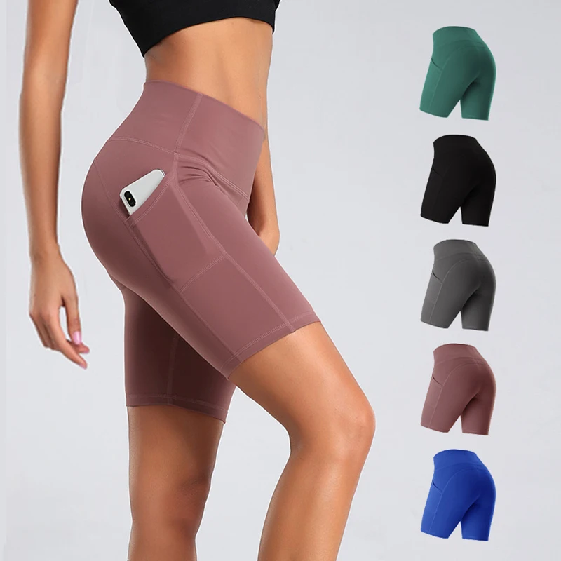 

Sports Shorts for Women 2021 New Cycling Running Fitness High Waist Push Up Hip Side Pocket Tight Gym Shorts Leggings Quick-dry