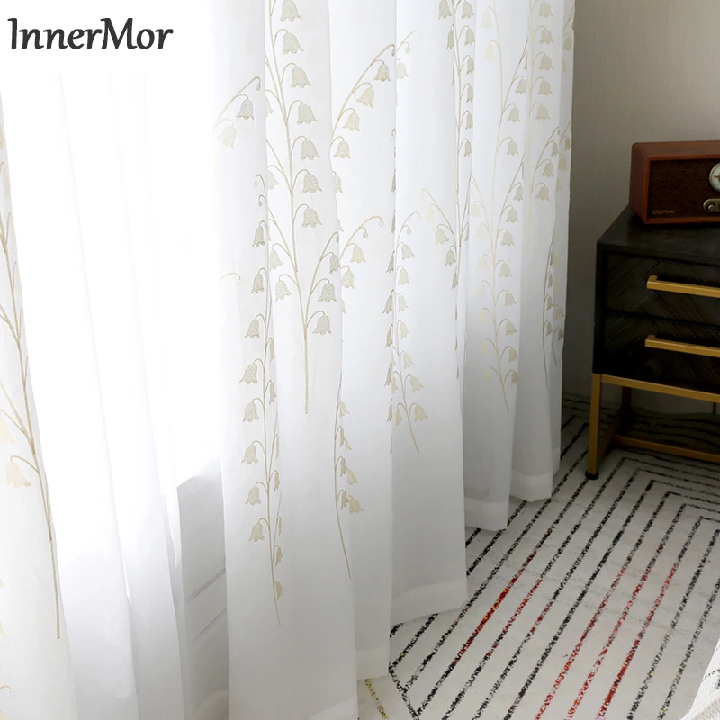 

Innermor, белые вышитые занавески, цветочные занавески для гостиной, Лилия долины, занавески для спальни и кухни, на окно, на заказ