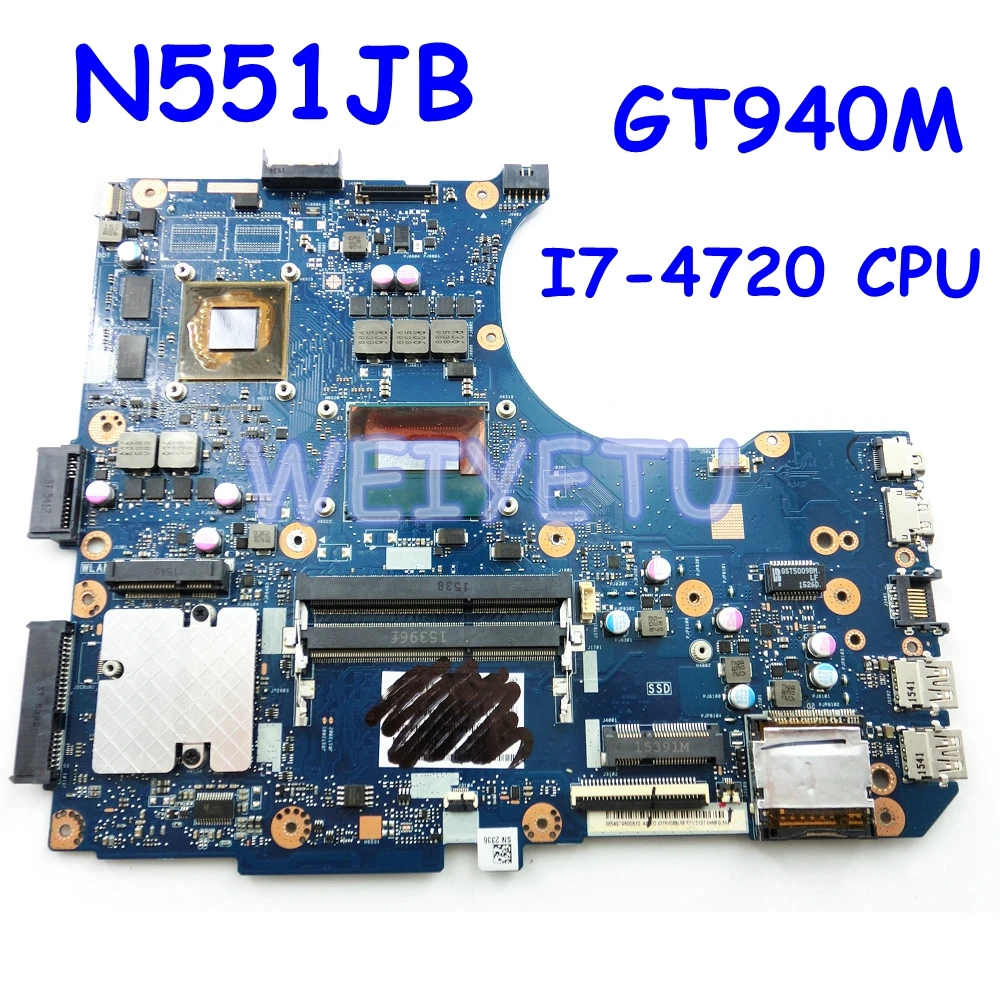 Материнская плата N551JB K/ i7 4720HQ материнская для ASUS N551J G551J N551JK N551JW ноутбука с