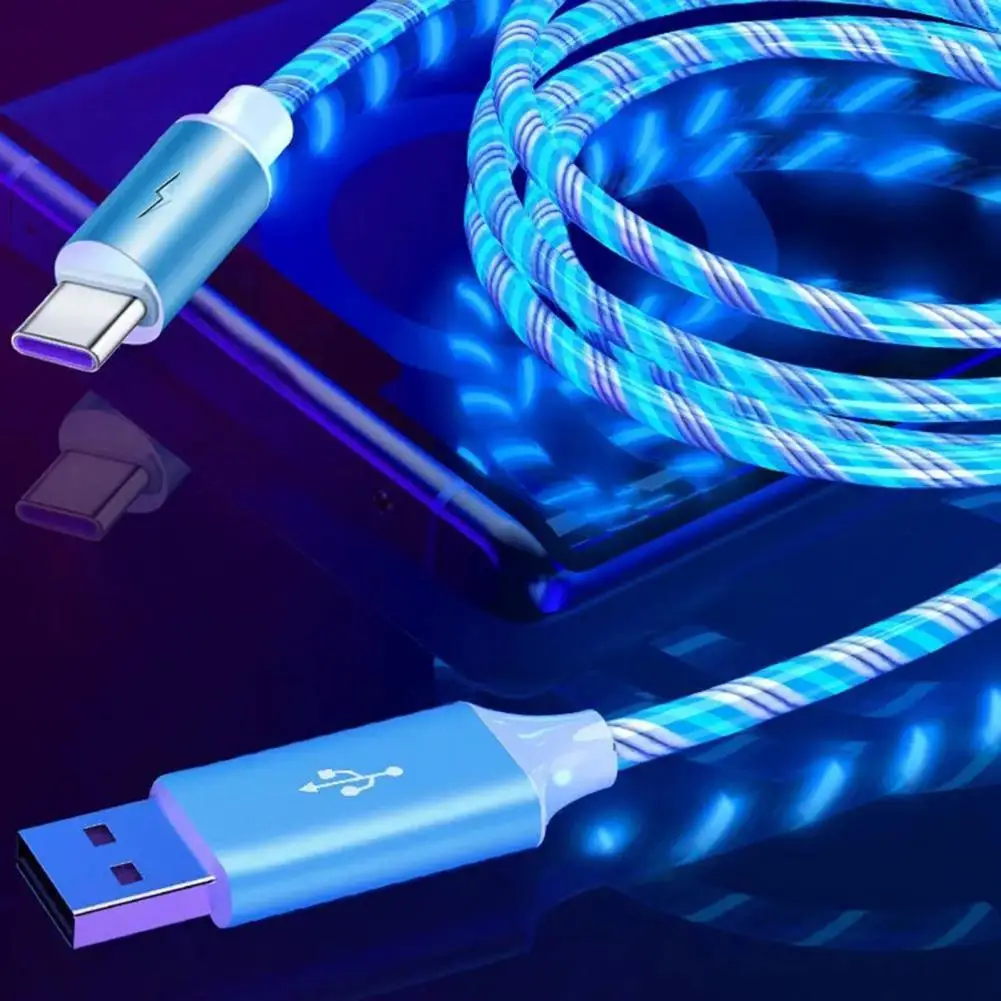 

1M USB Phone Charging Cable Flowing Light Charging Cord Led Wire for Micro usb Type C Illuminated Fast Charger Cable