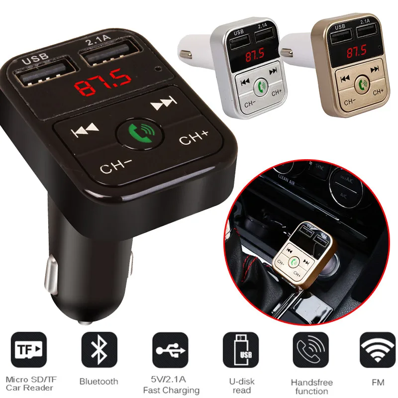 Car Bluetooth FM Transmitter Wireless Handsfree Audio Receiver Auto LED MP3 Player 2.1A Dual USB Fast Charger Accessories | Автомобили и