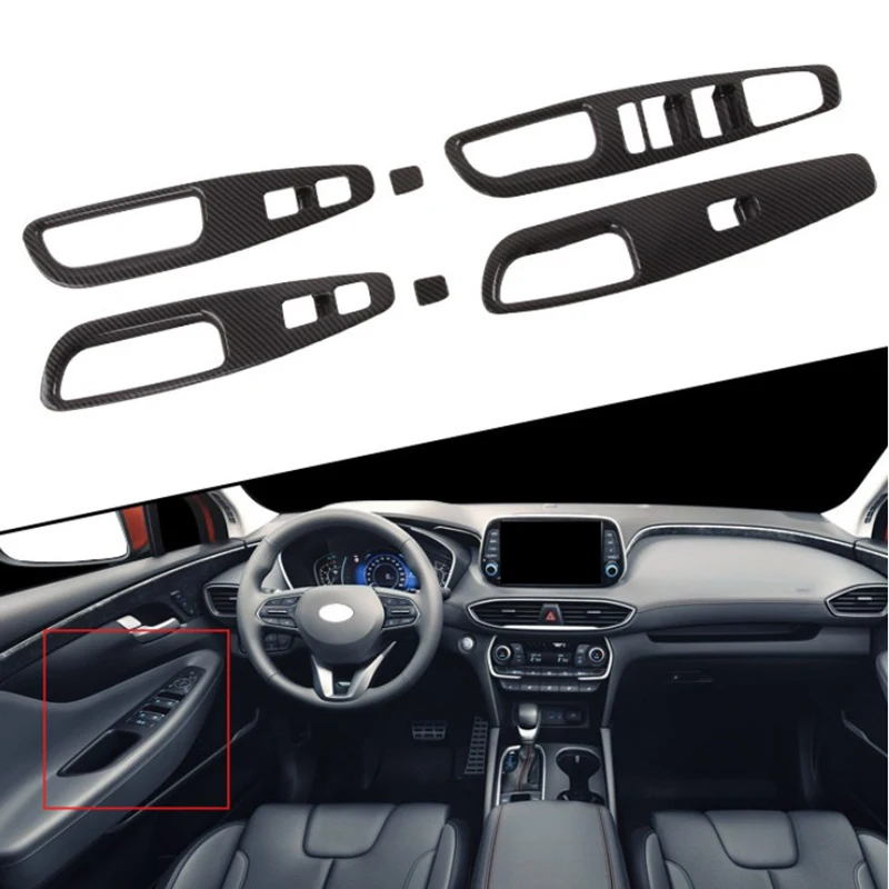 Carbon Fiber Car Window Lift Switch Button Cover Trim Door Armrest Panel Frame Accessories for Hyundai Santa Fe 2019+ | Автомобили и