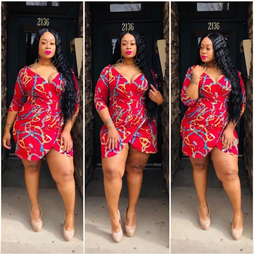 Новинка женское летнее Мини Платье с V образным вырезом и принтом три четверти