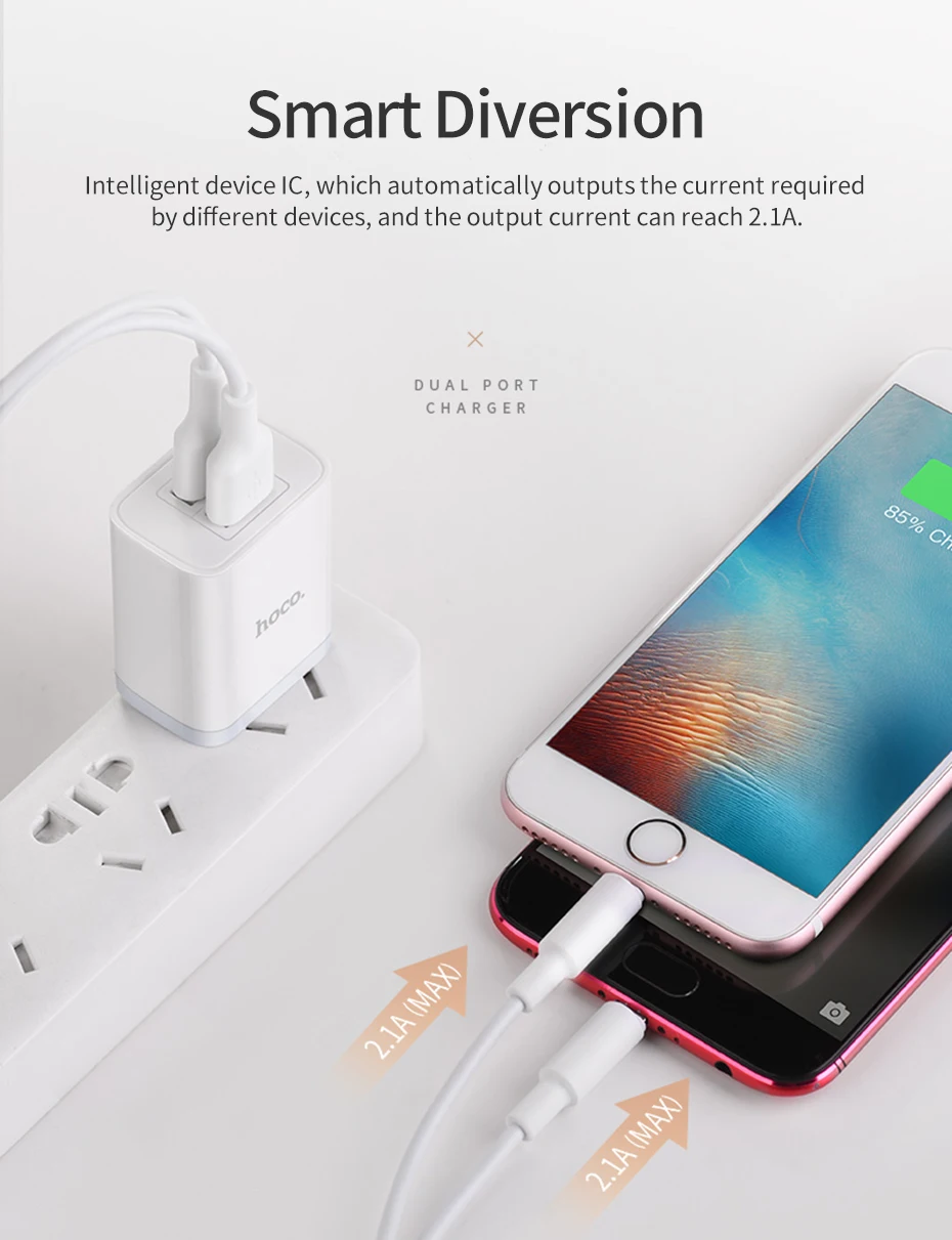 HOCO 5 V/2.1A двойное зарядное устройство USB быстрая зарядка зарядное устройство адаптер для iphone ipad mini samsung Xiaomi