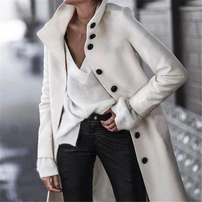 

Woollen Coat Turn-Down Outwear Hot And Casual Long Sleeve Black Overcoat Winter Warm Collar Fashion Long Women Clothing Jacket