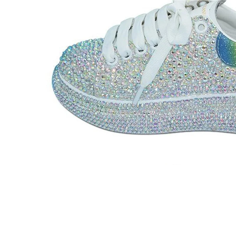 

Prova Perfetto blingbling crystal flat shoes for women sweet round toe lace up platform sneakers heelpiece colours leisure shoes