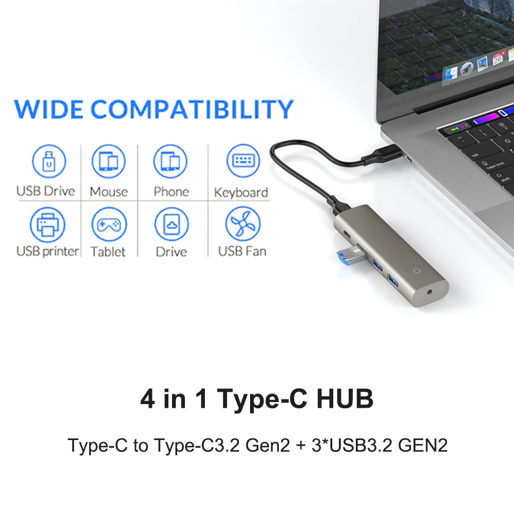 

HC466 10Gbps High-Speed Data Transmission 4 in 1 USB 3.2 Gen2 HUB Adapter 4 Ports Type-C USB Multi Splitter Laptop Desktop Dock