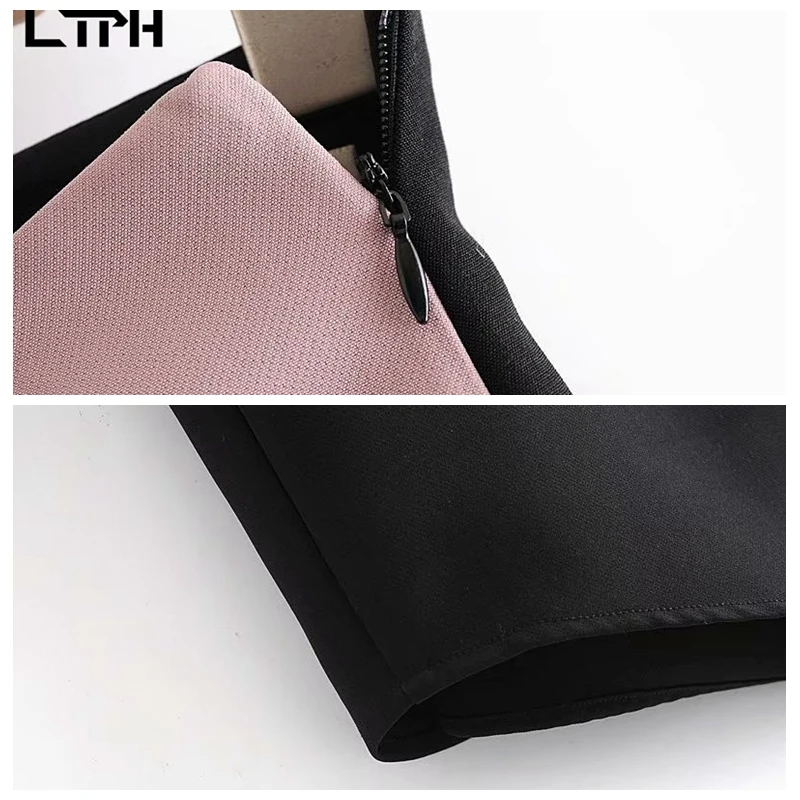 

LTPH korean skirt Contrasting color stitching design women High Waist Irregular Mid-length Package Hip skirts 2021 Spring New