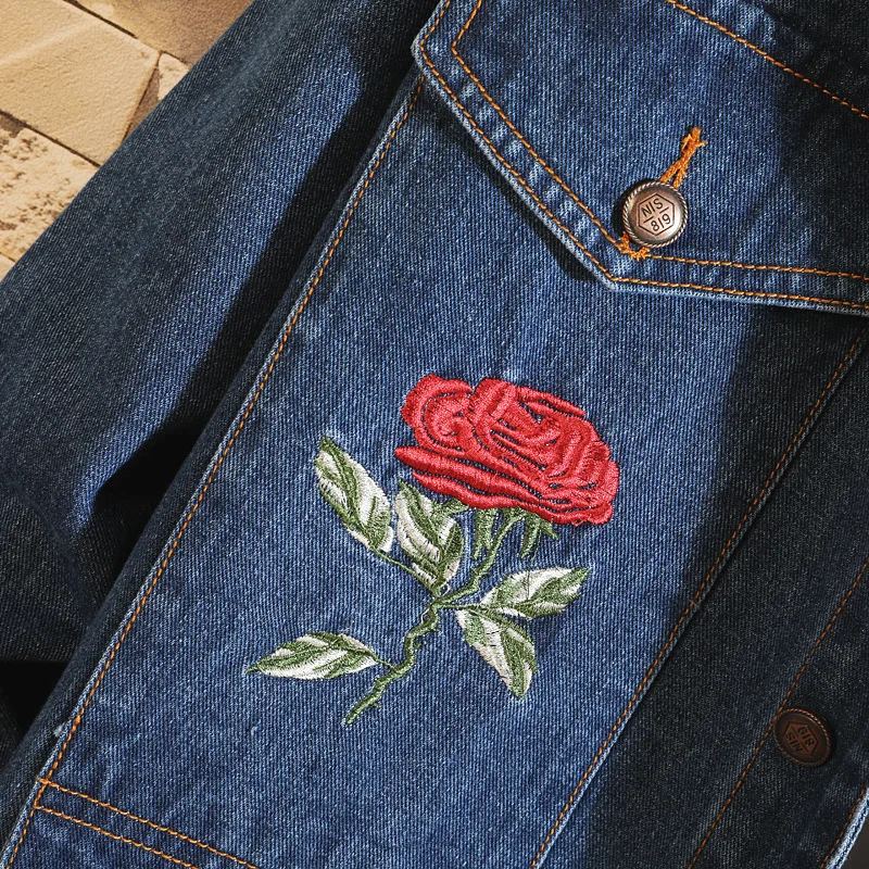 

Long Loose Casual Jacket Men Fashion Pop Printed Denim Jacket Men High Quality Cotton Personalized Embroidery Denim Jacket