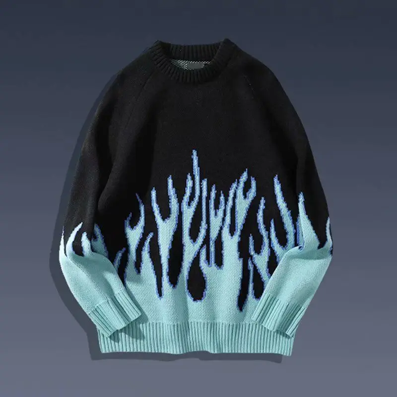 

Свитер мужской в стиле ретро с принтом пламени, уличная одежда в стиле хип-хоп, Повседневный пуловер оверсайз из спандекса с круглым вырезом...