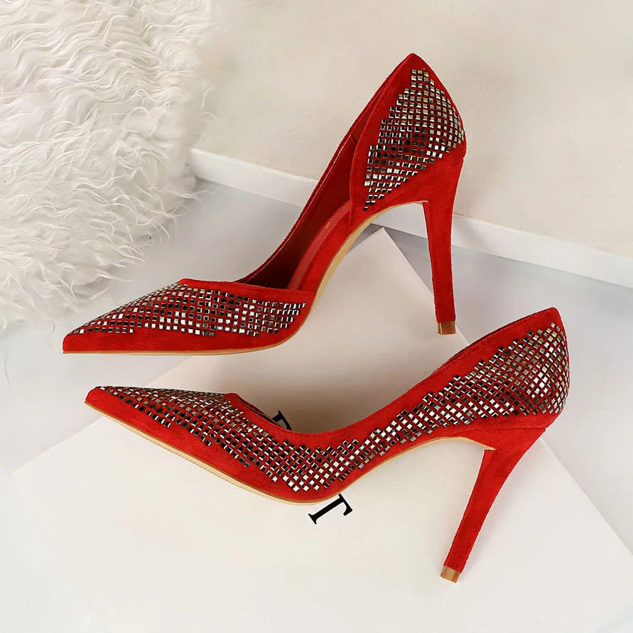 Женские блестящие офисные туфли-лодочки с блестками на высоком каблуке 9 5 см