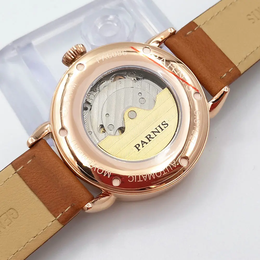Parnis мужские часы 42 мм топ роскошные механические Розовый Золотой корпус часов