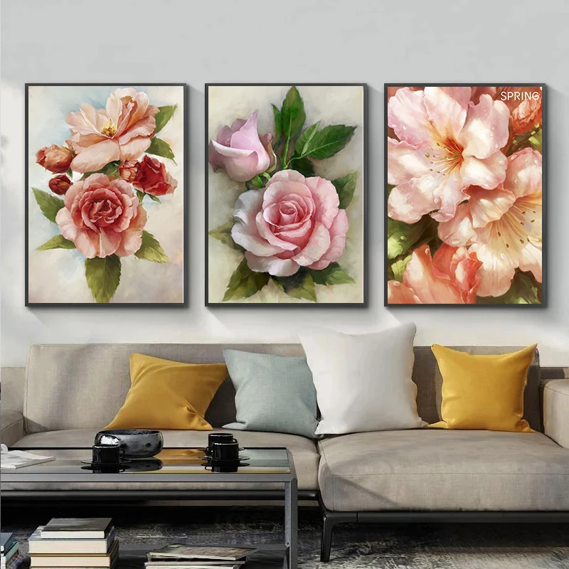 

GATYZTORY 3PC DIY Painting By Numbers For Adults 40x50cm Framed On Canvas Pink Flower Oil Picture By Number Handmade Wall Art