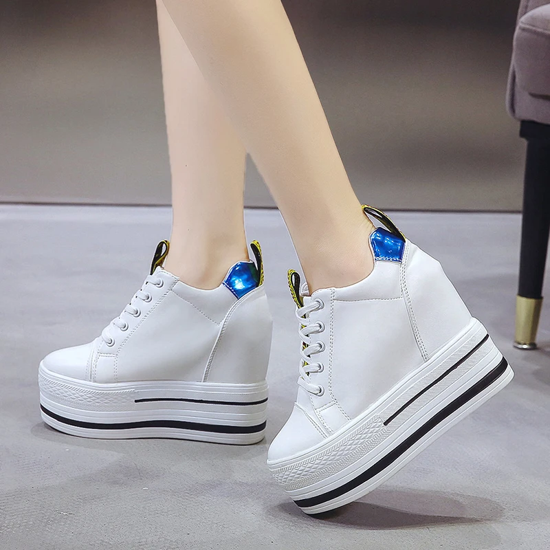 2018 Hidden Heels Women Platform Wedge Sneakers Ladies Leather Casual Black White Shoes Tenis Feminino Zapatillas Deportivas | Обувь