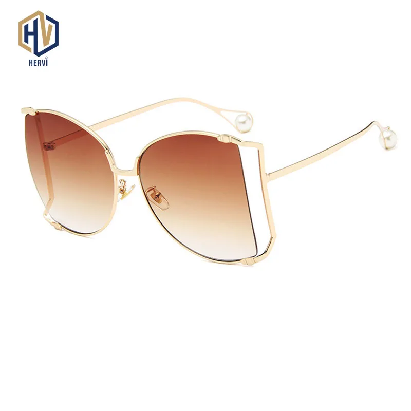 Очки солнцезащитные унисекс полукруглые с жемчужинами в большой оправе |